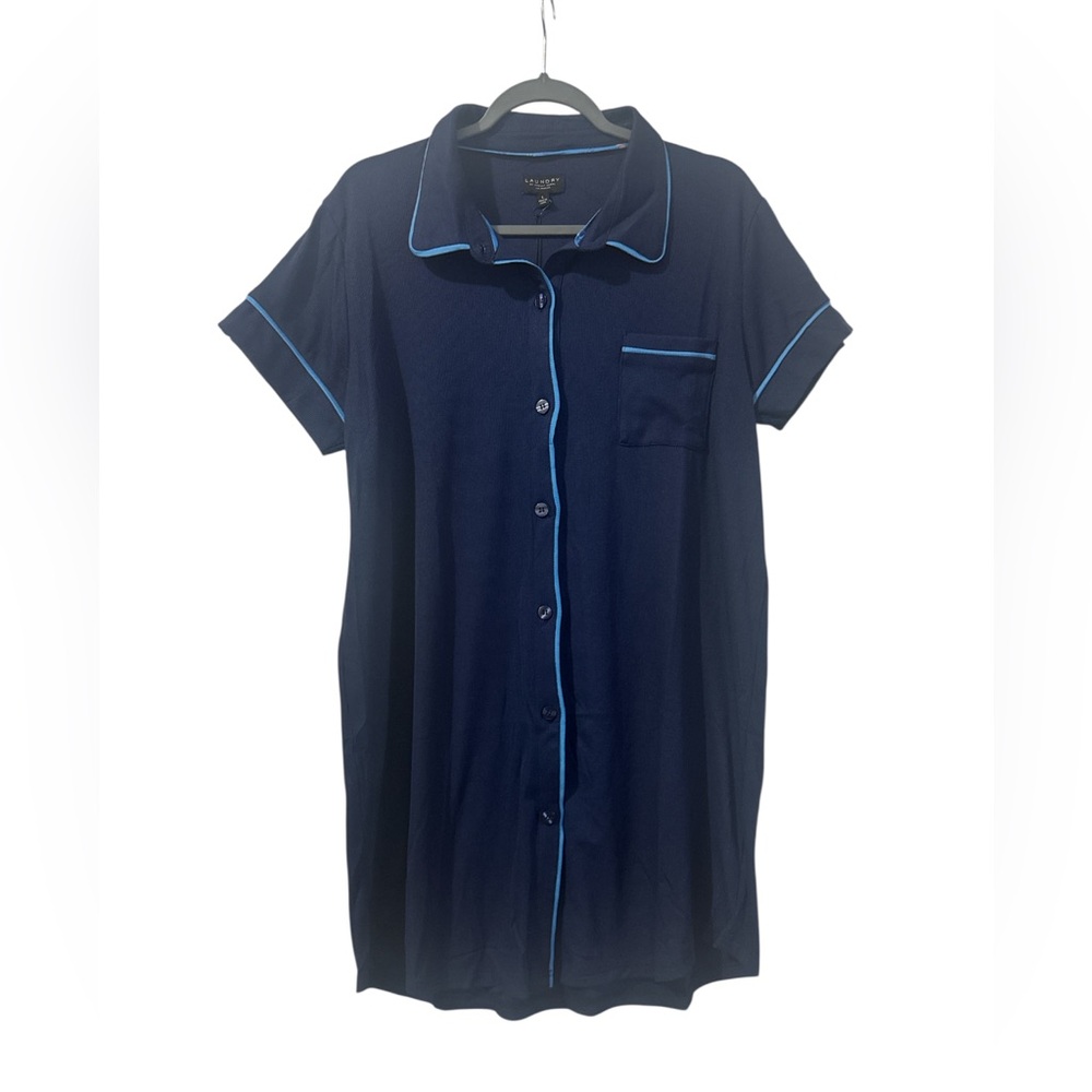 Laundry By Shelli Segal Dark Blue Women's Button-Down Sleep Shirt
